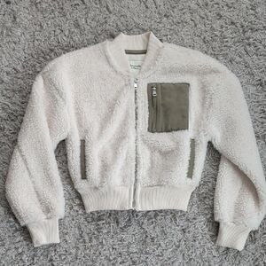 Abercrombie And Fitch Sherpa Bomber Jacket with Olive Accents